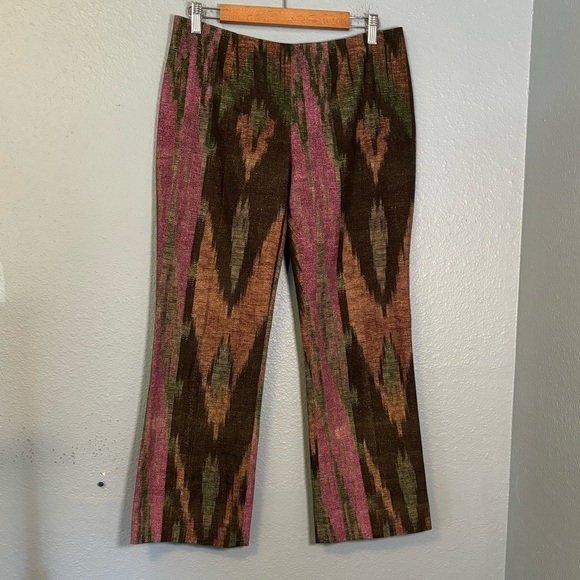 Angelo Mozzillo Women’s Pink Brown Abstract Printed Bootcut Boho Trousers - Picture 3 of 11